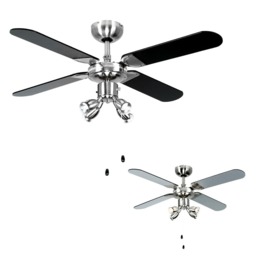 ValueLights Scimitar Brushed Chrome & Black 4-Way 42 Inch Ceiling Fan Silver