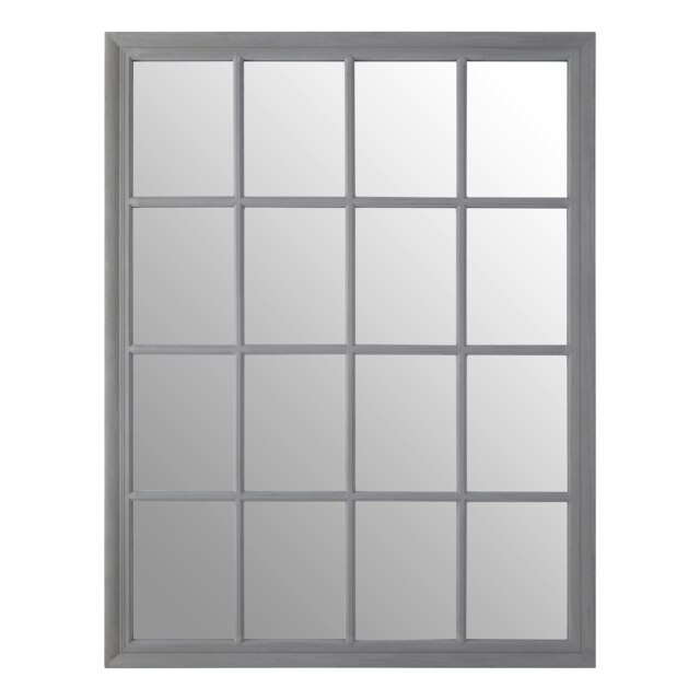 Orsina Grey Flat Wood Wall Mirror, 130x100cm Rectangle Mirror With 16 Panels & Hanging Hooks, Rustic Wall Décor