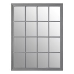 Orsina Grey Flat Wood Wall Mirror, 130x100cm Rectangle Mirror With 16 Panels & Hanging Hooks, Rustic Wall Décor