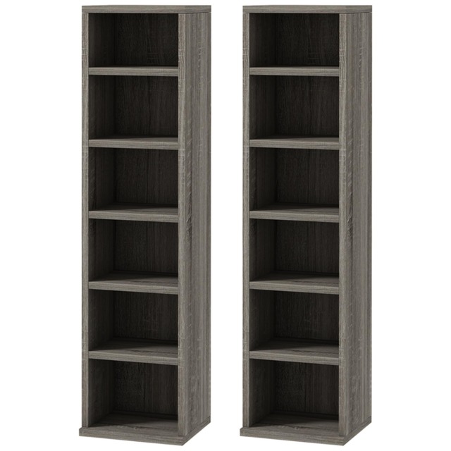 HOMCOM Set of 2 CD Storage Units with Adjustable Shelves, Distressed Grey