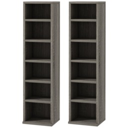 HOMCOM 204 CD Media Display Shelf Unit Set of 2 Blu-Ray Tower Rack w Adjustable Shelves Bookcase Storage Organiser, Mocha Wood Effect