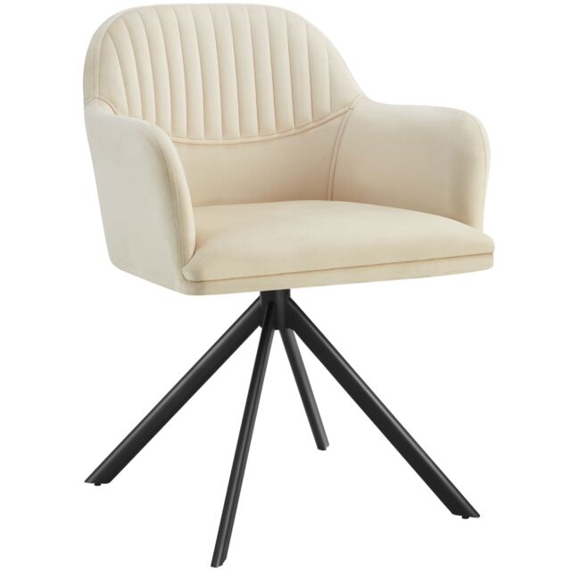 Lounge Armchair Living Room Accent Chair 360 Swivel Slim Steel Legs Velvet Fabric Cream cream/black 1