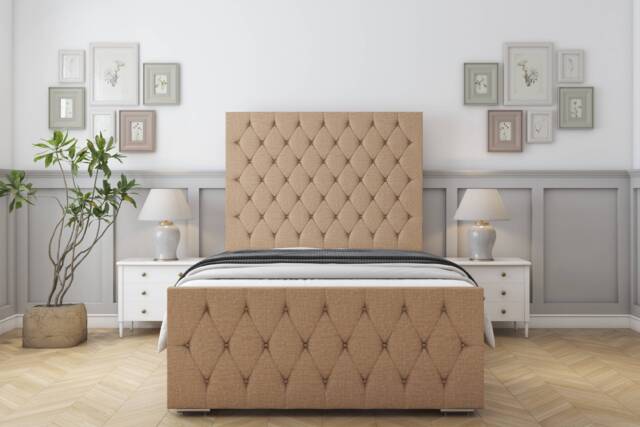 "Sloomy Watson Latte Dumfries Bed Frame With 50"" Upholstered Headboard 2'6 Small Single"
