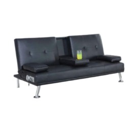 Bluetooth Cinema Faux Leather Clic Clac Luxury Sofa Bed with Drink Cup Holder In Black