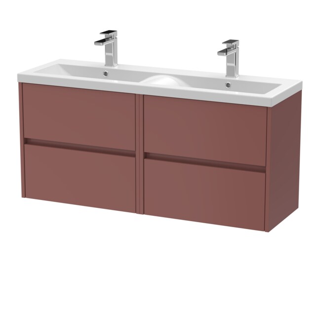 Balterley Chartley Contemporary Wall Hung 4 Drawer Vanity Basin Unit with Ceramic Basin, 1200mm, Smoked Red