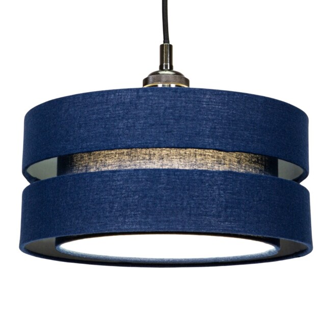 Contemporary Quality Blue Linen Fabric Triple Tier Ceiling Pendant Light Shade Blue Midnight Blue 1