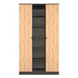 Norway Tall Triple 2 Door Open Shelf Wardrobe in Gold Craft Oak & Graphite (Ready Assembled) Grey Gold Craft Oak & Graphite
