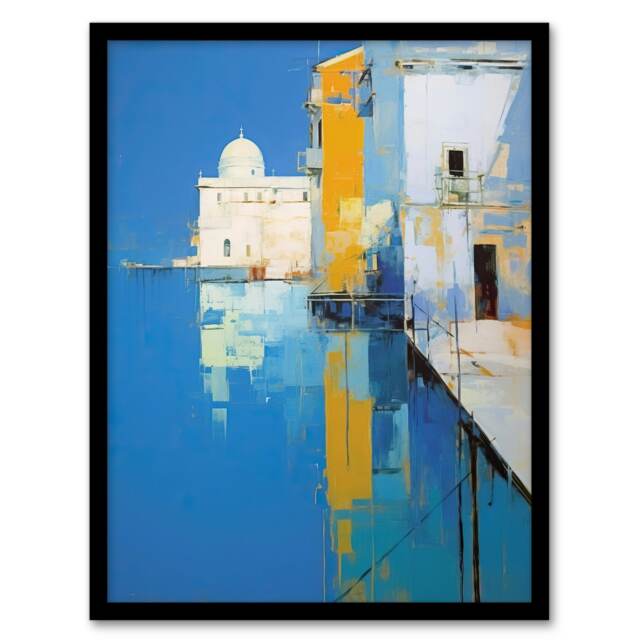 Reflections Venice Orange Abstract Santa Home Decor Black Framed Wall Art Print A4