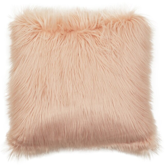 Bosie Mongolian Faux Fur Pink Square Cushion Pink