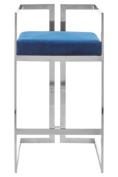 Orsina Blue Velvet Bar Stool with Silver Frame