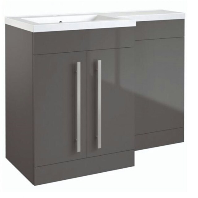 Bathroom Left Handed 2 Door Combination Unit with L Shape Basin 1100mm Wide (Nexus) - Storm Grey Gloss - Brassware Not Included Grey Grey 1