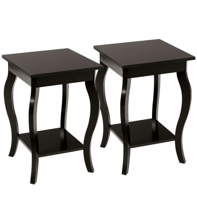 COSTWAY Set of 2 End Table Living Room Sofa Side Table Brown Brown
