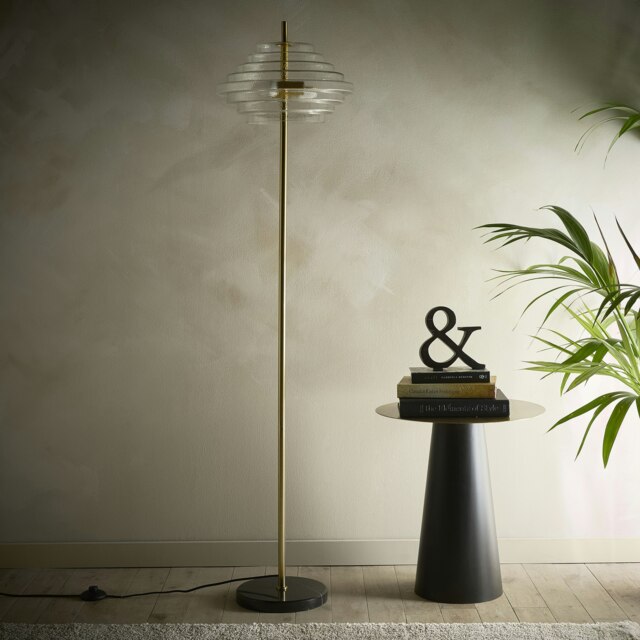 Aspen 2lt Brass and Tiered Clear Glass Floor Lamp Gold