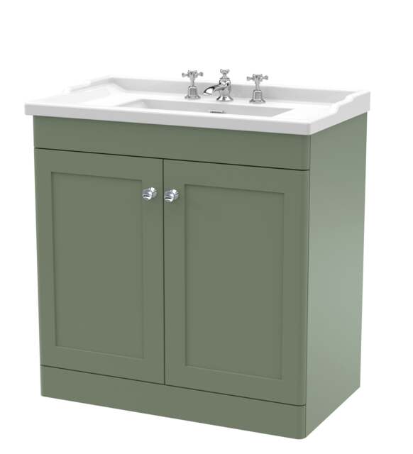 Balterley Swynnerton Traditional 2 Door Floor Standing Vanity Unit with Basin, Satin Green, 800mm