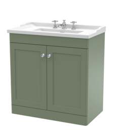 Balterley Swynnerton Traditional 2 Door Floor Standing Vanity Unit with Basin, Satin Green, 800mm