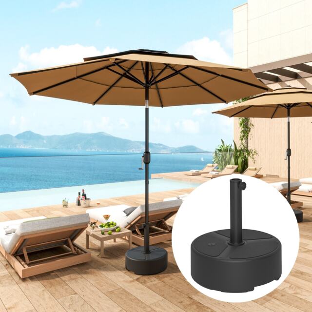 Outsunny Round Garden Parasol Base, Sand/Water Filled Parasol Stand, Black Black Black 1