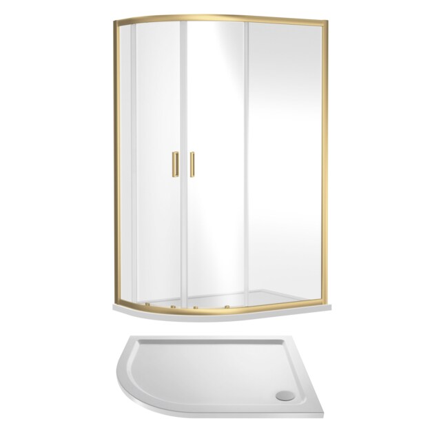 Balterley Left Hand Offset Quadrant Shower Suite with Safety Glass Enclosure & Tray Copper Brushed Brass 2