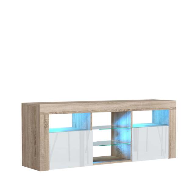 TV Unit TV Stand Oak White Gloss LED Media Console Sideboard Storage Cabinet 145cm