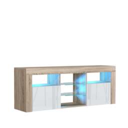 TV Unit TV Stand Oak White Gloss LED Media Console Sideboard Storage Cabinet 145cm