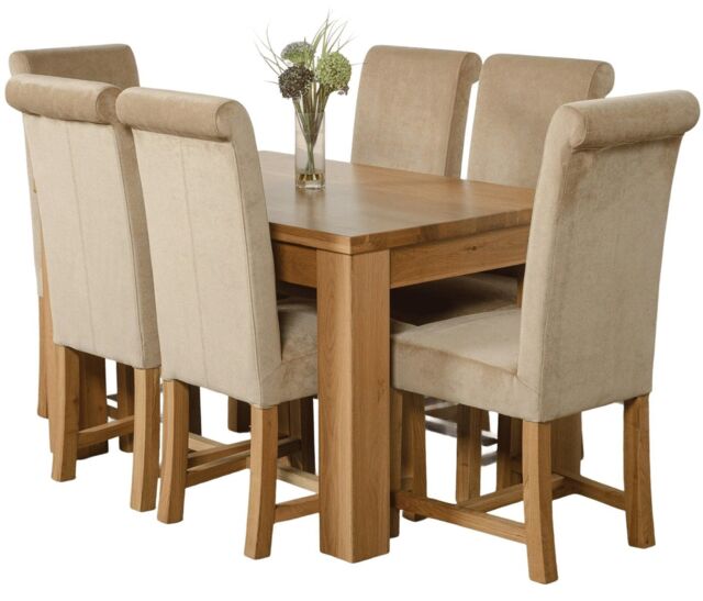 Dakota 127 x 82cm Oak Small Dining Table and 6 Washington Fabric Chairs Brown Beige