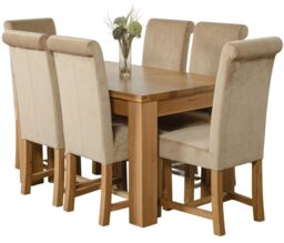 Dakota 127 x 82cm Oak Small Dining Table and 6 Washington Fabric Chairs Brown Beige
