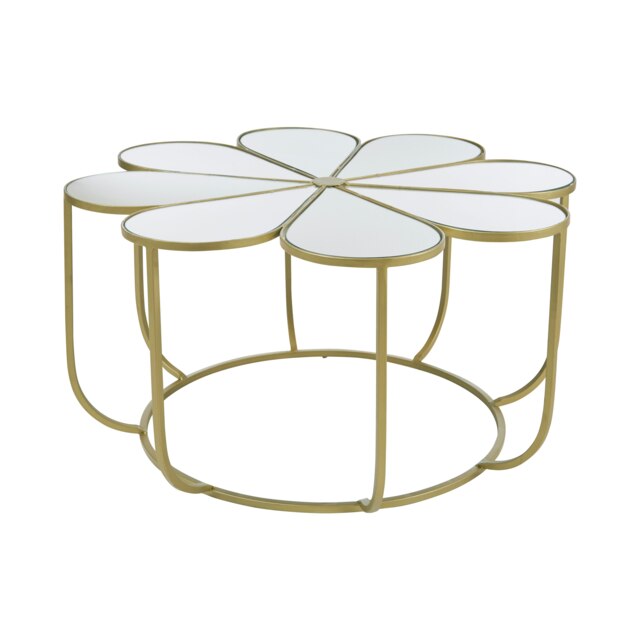 Interiors by Premier Modern Petal Coffee Table With Mirrored Top, Gold Finish Decorative Table, Botanical Design Lounge Table Gold