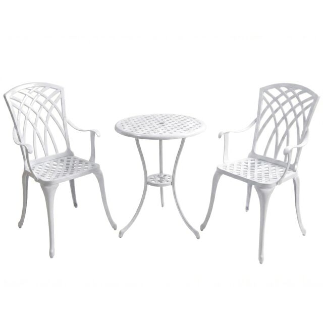 Centurion Supports OSHOWA Luxurious Garden and Patio Table and 2 Large Chairs with Armrests Cast Aluminium Bistro Set - White