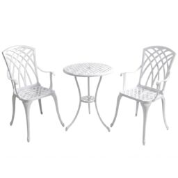Centurion Supports OSHOWA Luxurious Garden and Patio Table and 2 Large Chairs with Armrests Cast Aluminium Bistro Set - White