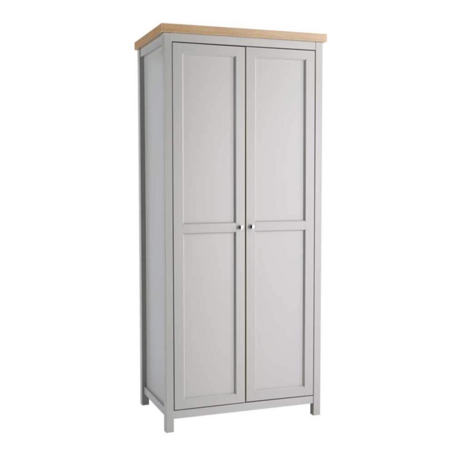 Wardrobe 2 or 3 Door Two Tone Oak Top Wooden Hanging Rail Storage Shelves Grey
