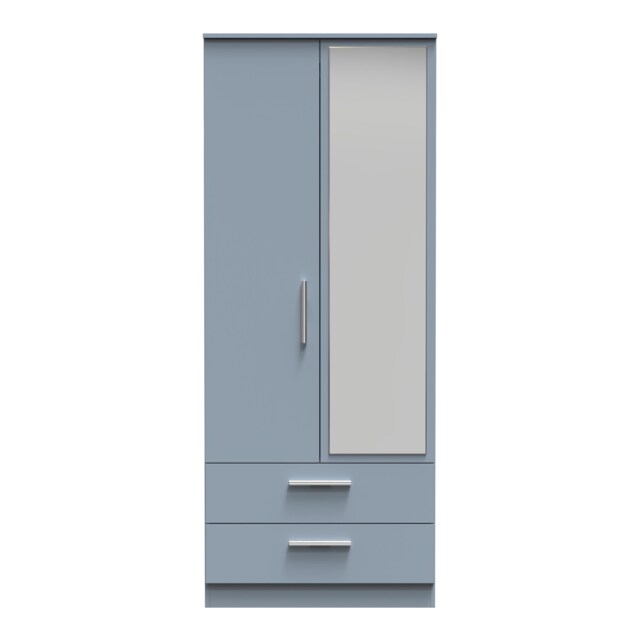 Trent 2 Drawer Double Mirrored Wardrobe in Denim Blue (Ready Assembled) Blue Denim Blue