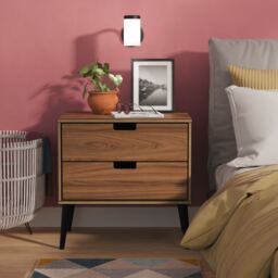 Taiwan 2 Drawer Wide Bedside Table in Carini Walnut (Ready Assembled) Brown Carini Walnut