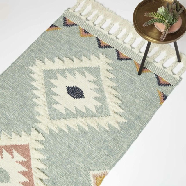 Homescapes Tenali Blue Kilim Wool Rug - 120 x 170 cm Blue Blue and White