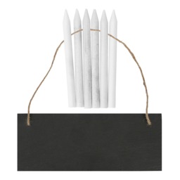 Nicola Spring Rectangle Slate Memo Board with Rope & Chalk Pencils - 25cm x 10cm - Black