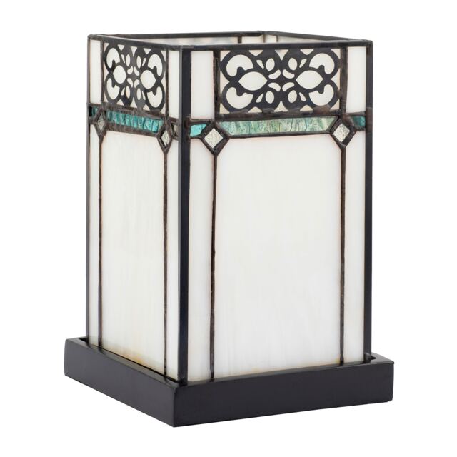 1920s Vintage Rectangular Tiffany Glass Table Lamp in Emerald Green