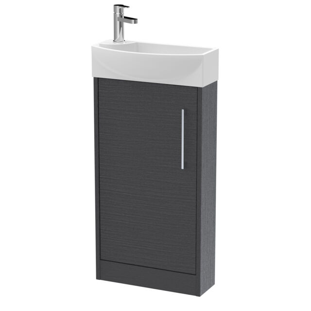 Balterley Winshill Contemporary 1 Door Right-Hand Floor Standing Cloakroom Vanity Unit with Basin, Woodgrain Dark Grey, 440mm