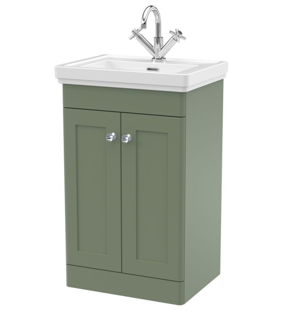 Balterley Classic Traditional Bathroom Floor Standing 2-Door Vanity Unit & Fireclay Basin Green Satin Green