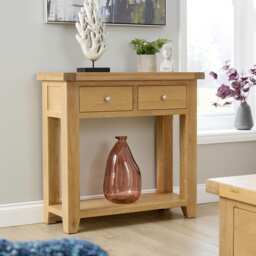 Melbourne 2 Storage Drawers Hallway Console Table Solid Wooden Oak Top Brown Oak