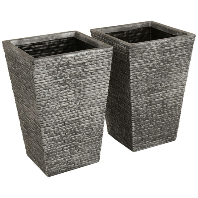 Charles Bentley Pair of Tall Slate Planters Grey Plastic Pots - Dia. 30cm