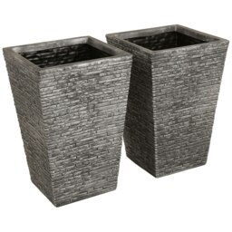 Charles Bentley Pair of Tall Slate Planters Grey Plastic Pots - Dia. 30cm