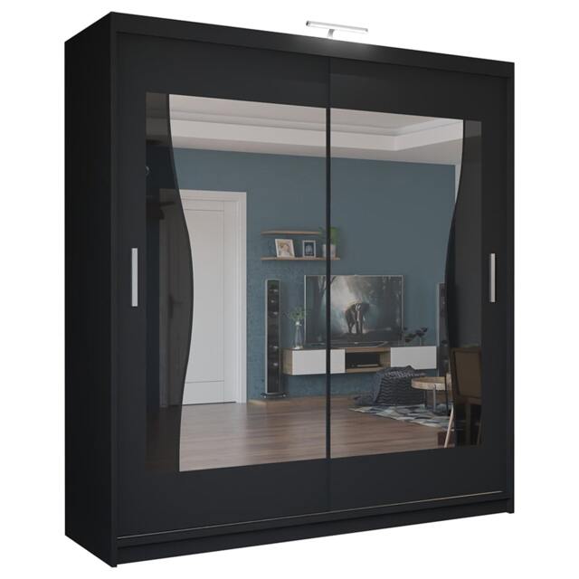 Sliding Wardrobes 4U Stylish Wavy Mirror Sliding Wardrobe – 120cm to 203cm, Contemporary Bedroom Storage Black Black203cm 203cm