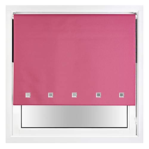 FURNISHED Blackout Roller Blind with Square Eyelets and Metal Fittings Easy Fit Window Shade Pink Fuchsia (W) 130cm x (L) 165cm