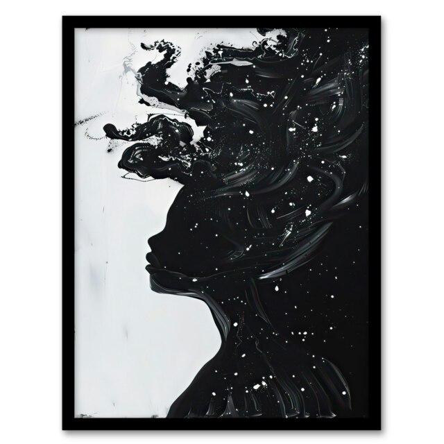 Woman Stars Abstract Portrait White Home Decor Black Framed Wall Art Print A4
