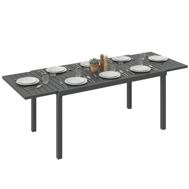 Outsunny Extending Garden Table for 6-8, Outdoor Dining Table, Dark Grey Grey Dark Grey 225L x 85W x 75H cm (extended)