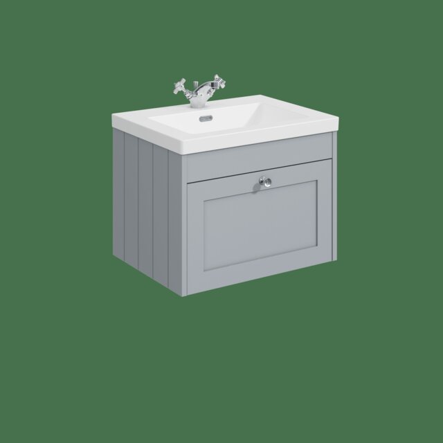 Balterley Wall Hung 1 Drawer Unit & Minimalist Basin 1 Tap Hole Grey 431 x 600 x 453mm