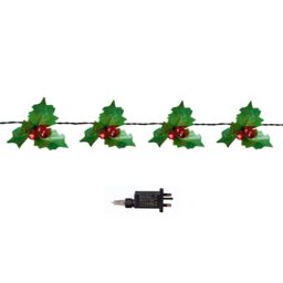Indoor Outdoor 100 Christmas LED Red Berry And Holly Lights Green Cable