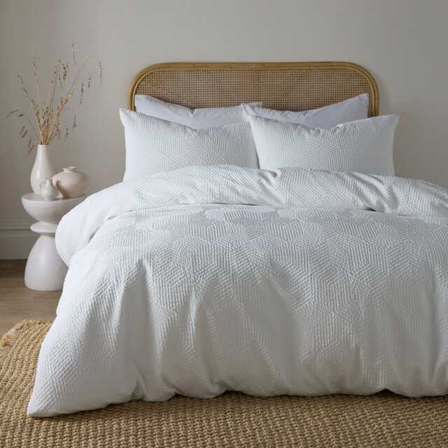 Serene Embossed Geo Duvet Cover Set White
