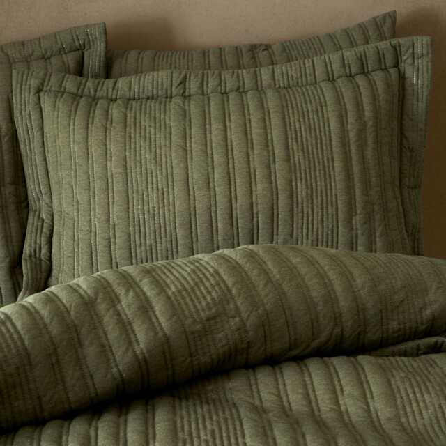 Pineapple Elephant Tamba Jersey Stripe Quilted Oxford Pillowcase Pair Green Olive Green Standard