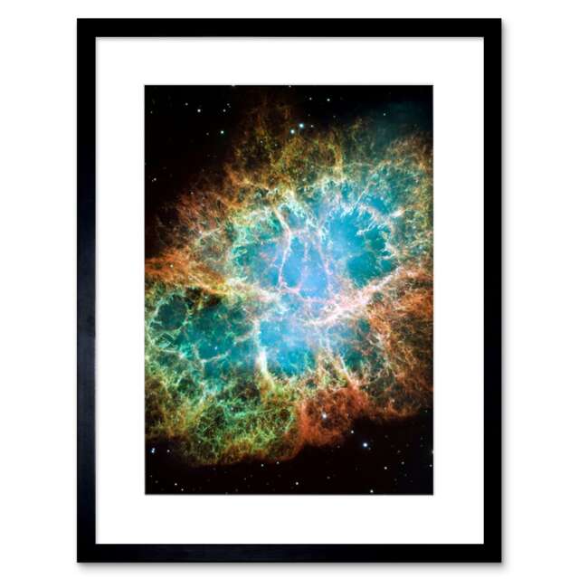 "NASA Hubble Giant Mosaic Of Crab Nebula Supernova 9x7"" Black Framed Wall Art Print"