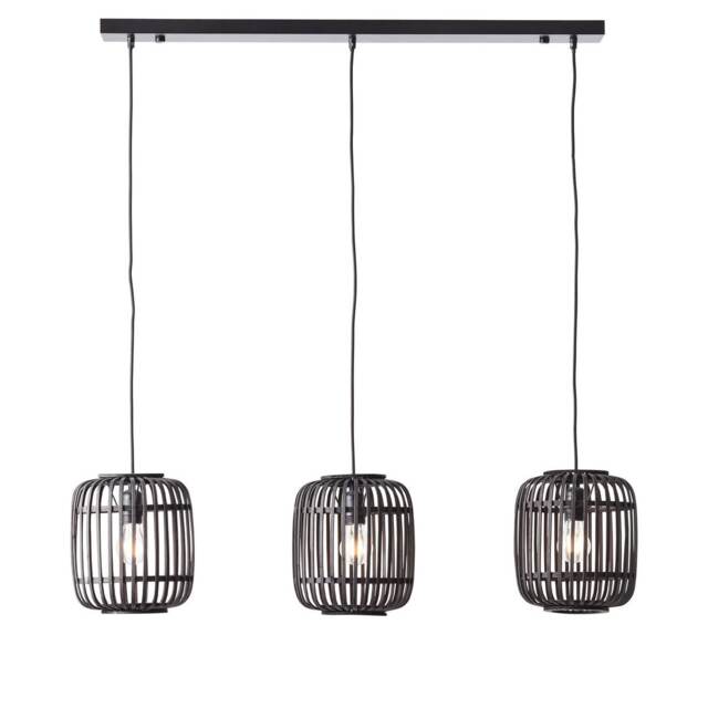 Mathias Bar Pendant Ceiling Lamp, Dark Bamboo, Plywood With Matt Black Paint