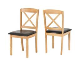 Mason Chair (Box of 2) - L52 x W46 x H91 cm - Oak Varnish - Brown Faux Leather Brown